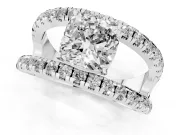 Cushion Cut Wide Open Split Shank Engagement Ring Setting | Pavé Strands | White Gold
