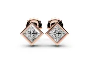 Princess Cut Lab-Grown Diamond Square Bezel Stud Earrings | Stepped Rim | Rose Gold
