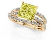 Fancy Yellow Princess Cut Diamond Solitaire Twist Band Ring Set in Yellow gold with Pavé Setting and Prong Head