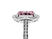 Emerald Cut Petal Tip Halo Engagement Ring Setting for a Fancy Pink Lab-Grown Diamond | Pavé Band | Sterling Silver
