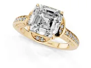 Asscher Cut Floral Pavé Engagement Ring Setting | Petal Accents | Yellow Gold