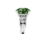 Fancy Green Three-Stone Round Cut Diamond Ring Set in White gold with Prong Setting and Plain Band