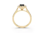 Emerald Cut Halo Engagement Ring Setting for a Black Center | Tapered Band | Yellow Gold
