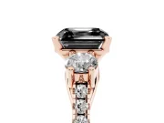 Fancy Black Three-Stone Asscher Cut Diamond Pavé Band Ring Set in Rose gold with Prong-Set Trio