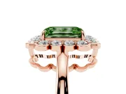 Emerald Cut Scalloped Cluster Halo Engagement Ring Setting for a Fancy Green Lab-Grown Diamond | Plain Band | Rose Gold