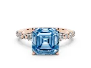 Asscher Cut Pavé Solitaire Engagement Ring Setting for a Fancy Blue Lab-Grown Diamond | Rose Gold
