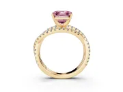 Fancy Pink Asscher Cut Diamond Solitaire Twist Band Ring Set in Yellow gold with Pavé Setting and Prong Head