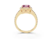 Asscher Cut Pave Halo Engagement Ring Setting for a Fancy Pink Lab-Grown Diamond | Yellow Gold
