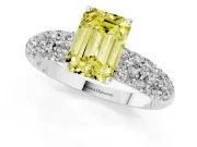 Emerald Cut Multi Row Pave Engagement Ring Setting for a Fancy Yellow Lab-Grown Diamond | Platinum