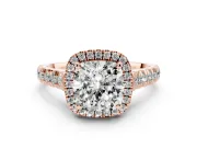 Cushion Cut Halo Engagement Ring Setting | Shared Prong Shoulders | Rose Gold