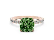 Cushion Cut Pave Engagement Ring Setting for a Fancy Green Lab-Grown Diamond | Slim Band | Rose Gold