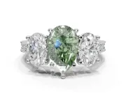 Pear-Shaped Vintage Three Stone Engagement Ring Setting for a Fancy Green Lab-Grown Diamond | Graduated Pavé | Platinum