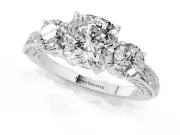 Cushion Cut Vintage Three Stone Engagement Ring Setting | Graduated Milgrain Pave | White Gold
