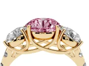 Round Three Stone Engagement Ring Setting for a Fancy Pink Lab-Grown Diamond | Accented Shoulders | Yellow Gold