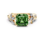 Asscher Cut Floral Vine Engagement Ring Setting for a Fancy Green Lab-Grown Diamond | Yellow Gold