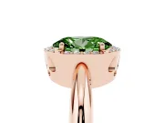 Fancy Green Oval Cut Diamond Halo Engagement Ring Set in Rose gold with Plain Split Shank and Prong Setting