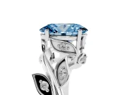Fancy Blue Oval Cut Diamond Solitaire Twist Engagement Ring Set in Silver with Pavé Leaf Accents