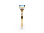 Emerald Cut Side Stone Engagement Ring Setting for a Fancy Blue Lab-Grown Diamond | Pave Band | Yellow Gold