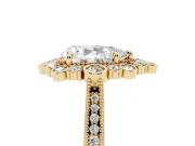 Pear-Shaped Vintage Scalloped Halo Engagement Ring Setting | Milgrain Pavé Band | Yellow Gold