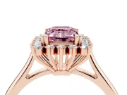 Fancy Pink Emerald Cut Diamond Halo Ring Set in Rose gold with Plain Solitaire Band and Prong Setting