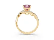 Fancy Pink Princess Cut Diamond Solitaire Ring Set in Yellow gold with Pavé Twist Band and Secure Prong Setting