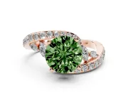 Fancy Green Round Cut Diamond Solitaire Ring Set in Rose gold with Pavé Twist Band and Secure Prong Setting