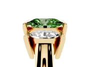 Oval Channel-Set Three Stone Engagement Ring Setting for a Fancy Green Lab-Grown Diamond | Wide Flat Band | Yellow Gold