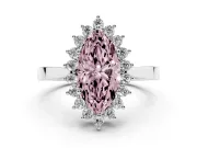 Fancy Pink Marquise Cut Diamond Halo Ring Set in White gold with Round Halo and Smooth Solitaire Band