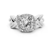 Cushion Cut Floral Halo Engagement Ring Setting | Leaf Shoulders | Platinum