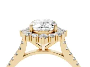 Oval Scalloped Halo Engagement Ring Setting | Single Row Pave | Yellow Gold