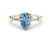 Pear-Shaped Three-Stone Engagement Ring Setting for a Fancy Blue Lab-Grown Diamond | Tapered Baguettes | Yellow Gold