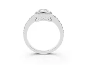 Emerald Cut Diamond Halo Ring Set in Platinum with Pavé-Setting Band and Open Prong Center