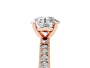 Round Cut Diamond Solitaire Ring Set in Rose gold with Slim Pavé Band and Prong Setting