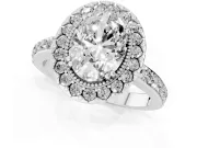 Oval Cut Diamond Halo Ring Set in Silver with Pavé Shank and Prong Setting