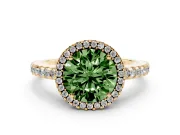 Round Pave Halo Engagement Ring Setting for a Fancy Green Lab-Grown Diamond | Yellow Gold