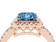 Fancy Blue Princess Cut Diamond Pavé Band Halo Engagement Ring Set in Rose gold with Prong Setting