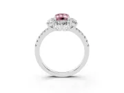 Fancy Pink Emerald Cut Diamond Floral Halo Ring Set in Platinum with Round Pavé Band and Prong Setting
