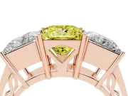 Princess Cut Three Stone Engagement Ring Setting for a Fancy Yellow Lab-Grown Diamond | Beaded Shoulders | Rose Gold