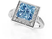 Princess Cut Halo Engagement Ring Setting for a Fancy Blue Lab-Grown Diamond | Polished Halo Rim | Sterling Silver