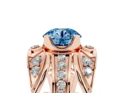 Round Art Deco Graduated Engagement Ring Setting for a Fancy Blue Lab-Grown Diamond | Rose Gold
