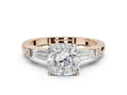 Cushion Cut Tapered Baguette Engagement Ring Setting | Bar Set Sides | Rose Gold