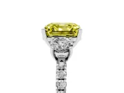 Asscher Cut Three Stone Engagement Ring Setting for a Fancy Yellow Lab-Grown Diamond | Pave Shoulders | Platinum