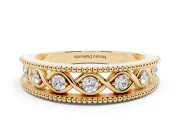 Round Lab-Grown Diamond Vintage Twisted Openwork Wedding Band | Milgrain Edges | Yellow Gold