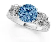 Round Vintage Three Stone Engagement Ring Setting for a Fancy Blue Lab-Grown Diamond | Sterling Silver