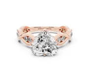 Heart Cut Diamond Twist Band Solitaire Ring Set in Rose gold with Leaf Prong Setting and Accent Stones