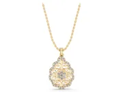 Round Lab-Grown Diamond Filigree Cluster Pendant Necklace | Pavé Teardrop Frame | Yellow Gold