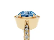 Round Milgrain Halo Engagement Ring Setting for a Fancy Blue Lab-Grown Diamond | Side Stones | Yellow Gold