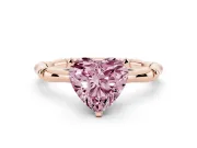 Fancy Pink Heart Cut Diamond Solitaire Ring Set in Rose gold with Bamboo Band and Prong Setting