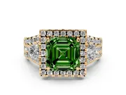 Asscher Cut Halo Engagement Ring Setting for a Fancy Green Lab-Grown Diamond | Yellow Gold - Design NV-24766