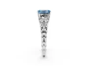 Fancy Blue Emerald Cut Diamond Three-Stone Ring Set in Platinum with Braided Band
